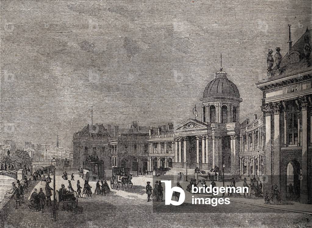 View of the Palais de l'Institut de France in Paris former college of the Four Nations - engraving in “Histoire de France” by Victor Duruy (1811-1894) - 1882
