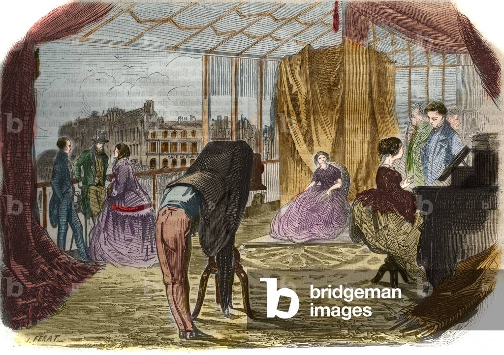 Atelier du photographer de Nadar Jeune (Alban Adrien (Alban-Adrien) Tournachon dit) (1825-1903), boulevard des Italians in Paris. Engraving from 1856.