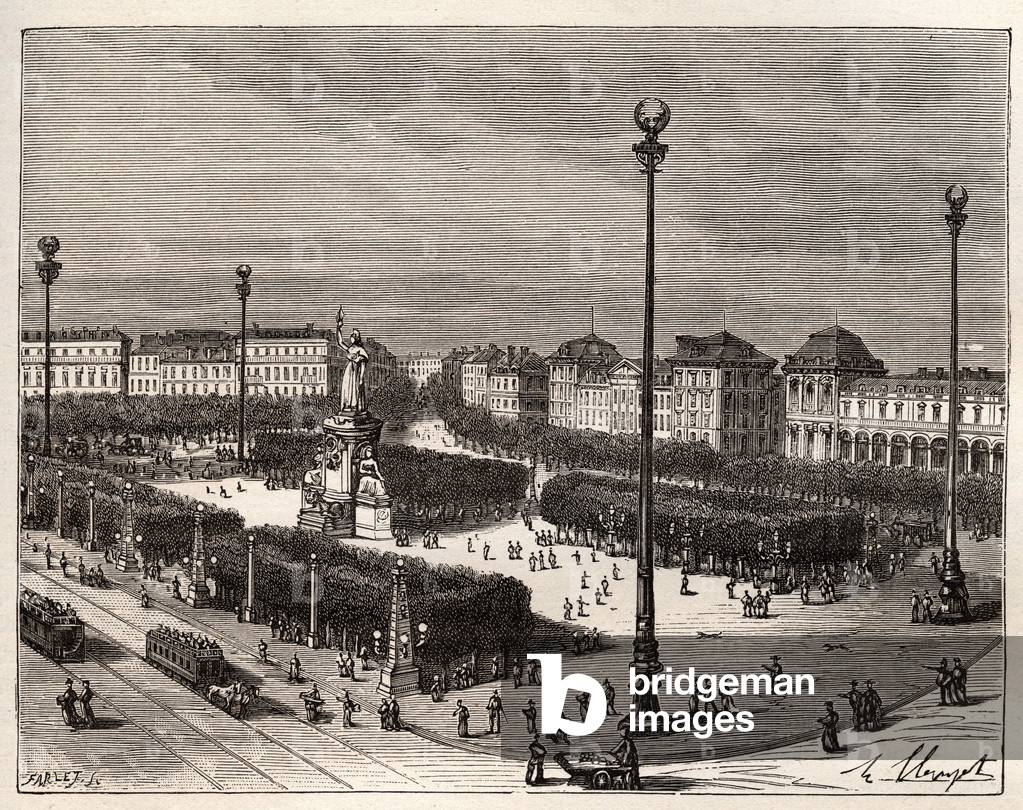 Place de la Republique in Paris - engraving in “La France illustree: geography, history, administration statistique” by V.A. Malt-Brown. 1884