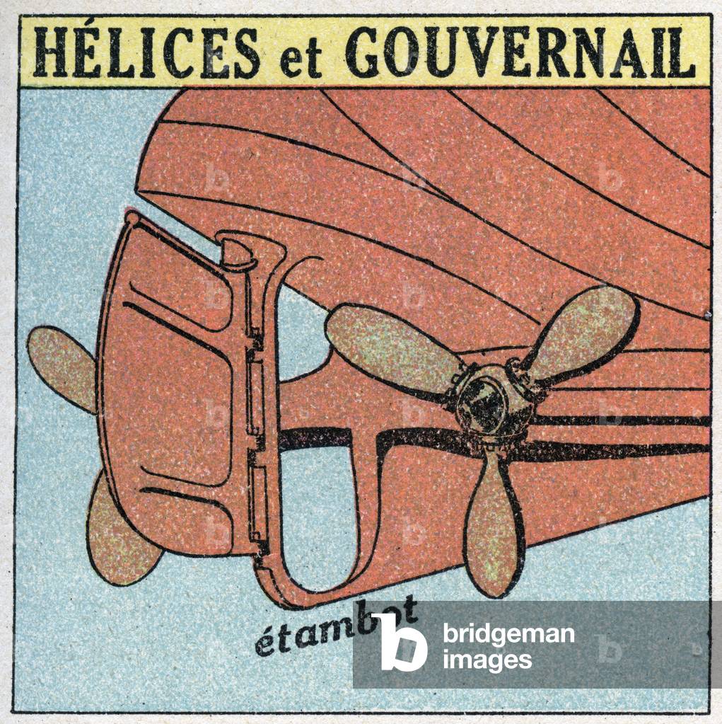 Ships and ships: helices and rudders. Anonymous illustration of 1925 (print)