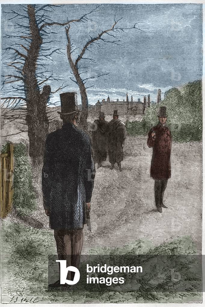 Duel between George William Finch-Hatton (Finch Hatton), Earl of Winchilsea (1791-1858) and Arthur Wellesley, Duke of Wellington (1769-1852) at Battersea Fields, on 21 March 1829
