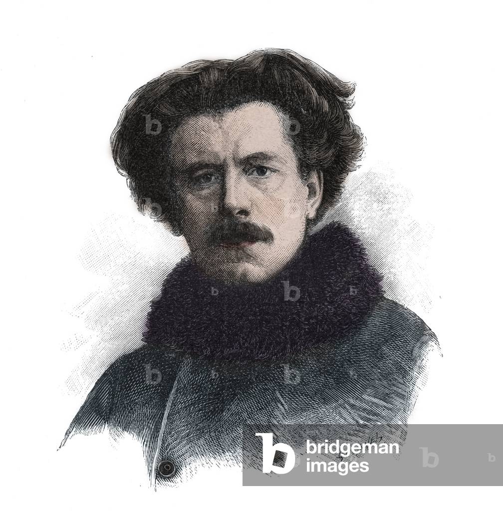 Portrait of Joseph Auguste Maurice Rollinat (1846 -1903) English poet - engraving