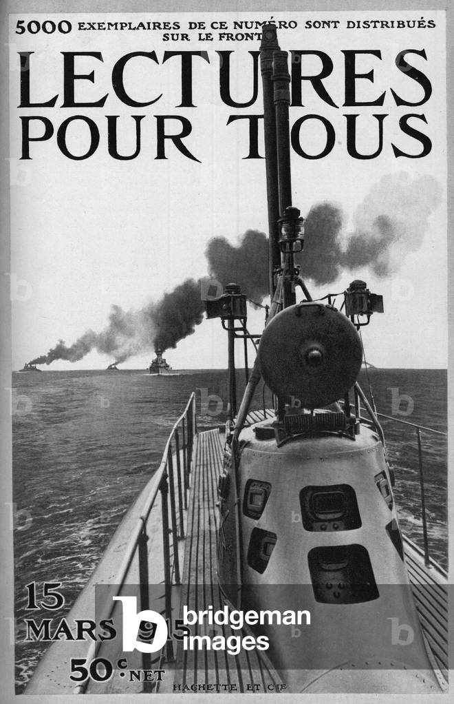 First World War: view of the bridge of a submarine (submarine). One of the newspaper “Lectures pour tous”” of March 15, 1915.