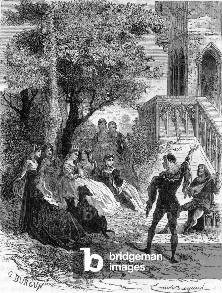 Queen Mary of Brabant and the find Adenes - in “” L'Histoire de France”” by Henri Martin, 19th century.