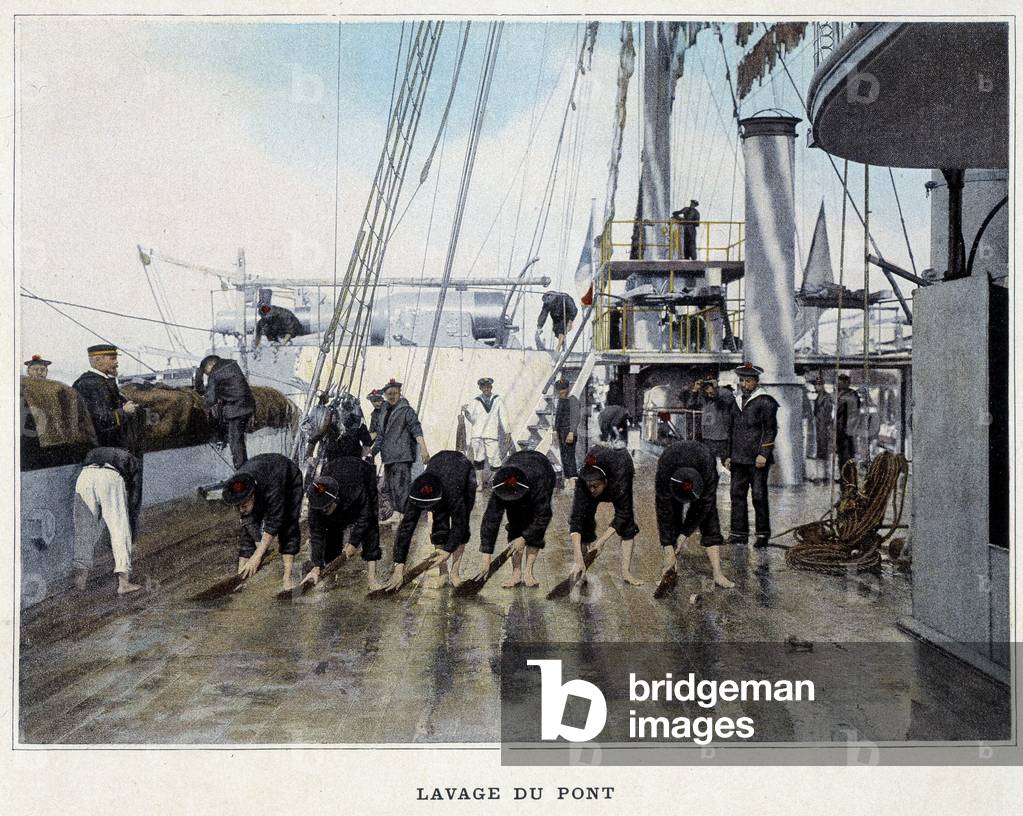 Lavage du pont - in “” Album militaire - Marine: La vie à bord””, 1892.