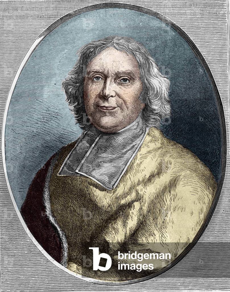 Portrait of Cardinal Fleury (1653 - 1743).André Hercule de Fleury engraving from 1866.