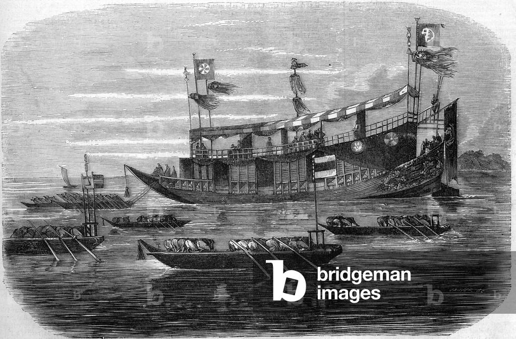 China, 1857: the junk of the Chinese emperor. Engraving in “” Le Monde Illustré”” n°27 of 17 October 1857.