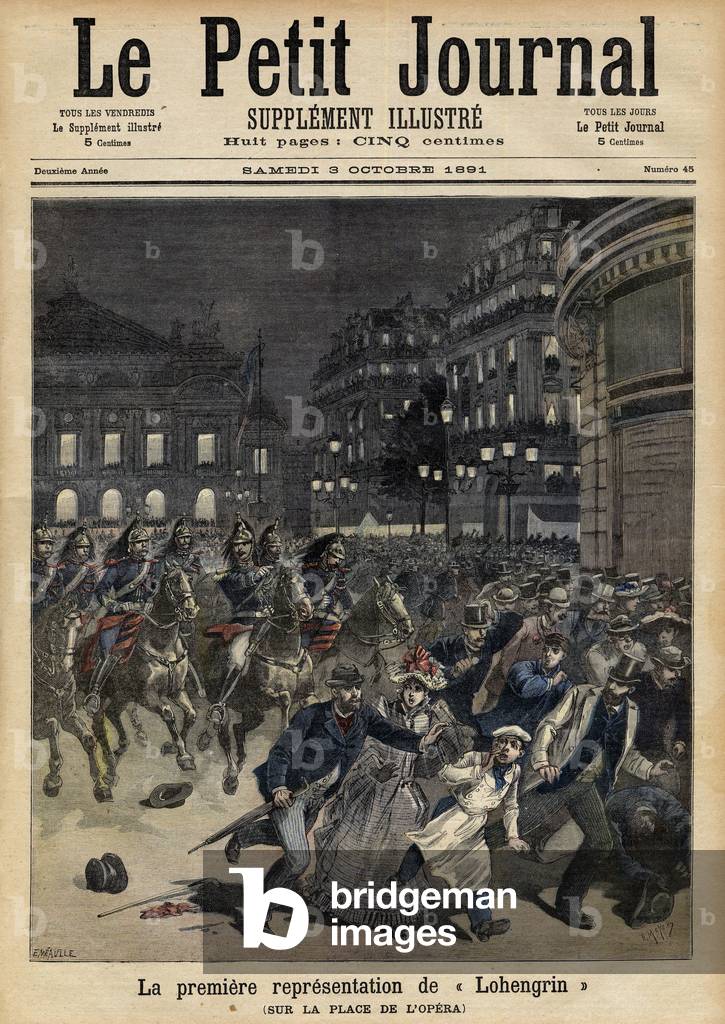 Riots objecting to the 'Lohengrin' at the Palais Garnier, 1891 (illustration)