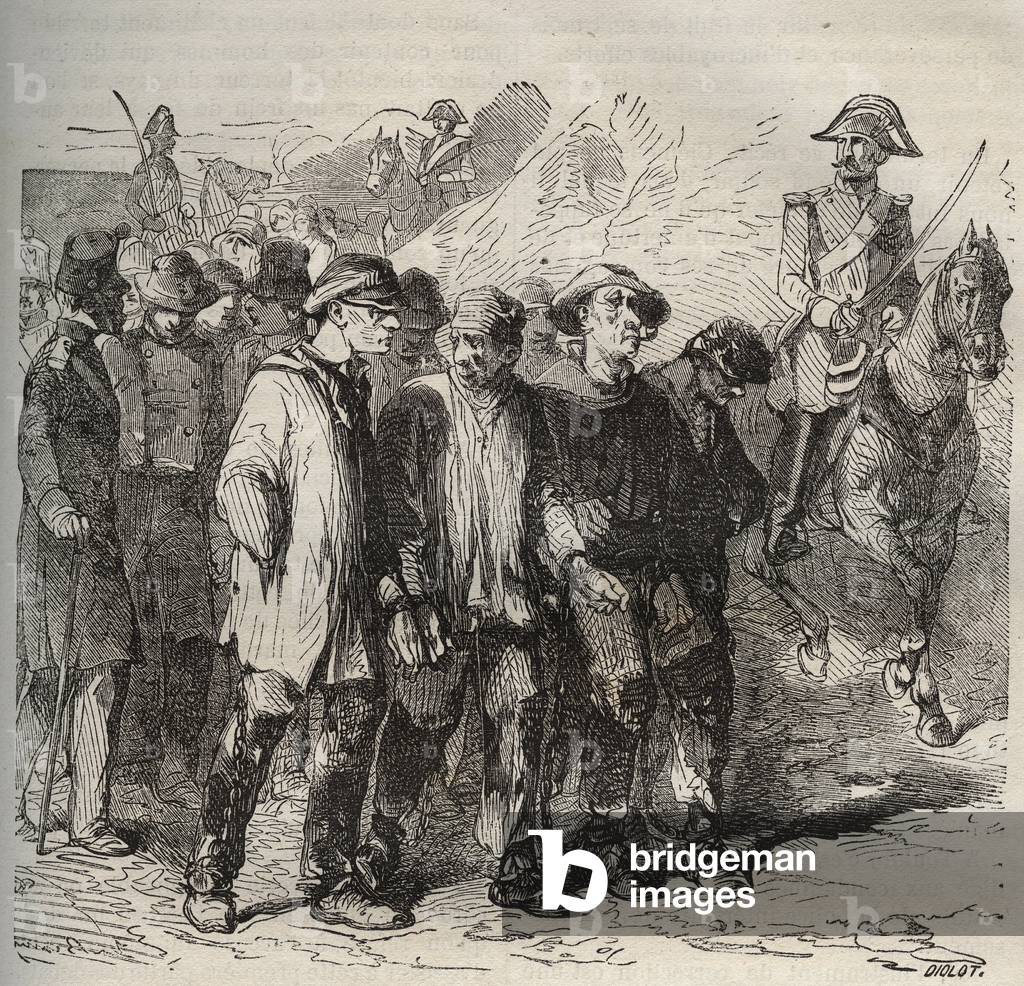 Forcats in march at the bagne de Rochefort in the 19th century“Histoire des bagnes depuis leur création à nos jours