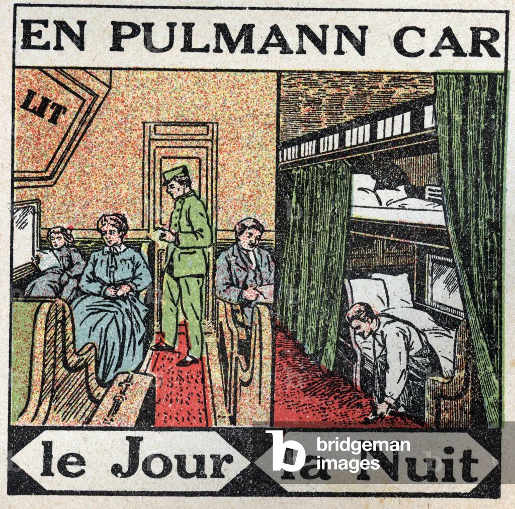 The railways: inside the Pullman car. Anonymous illustration from 1925. Private collection.