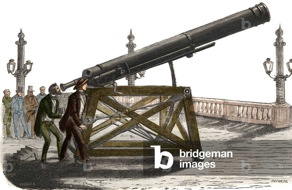 Astronomical bezel of M. Queslin's Place de la Concorde in Paris. Engraving from 1857 in “” Le Musee Des Sciences””