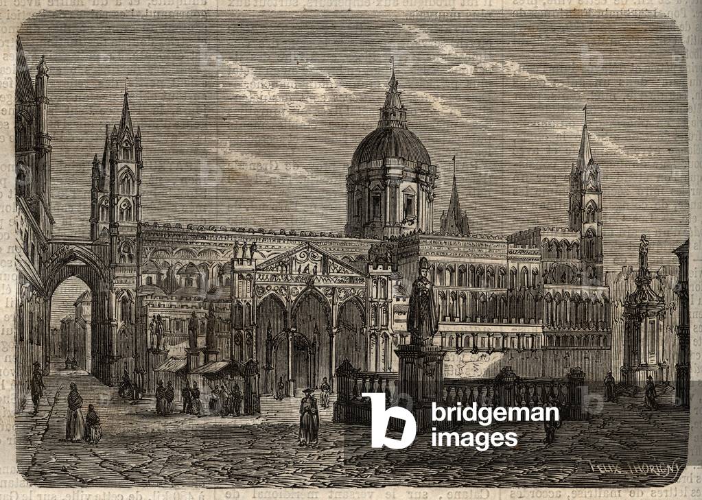 Cathedrale de Palermo - Duomo di Palermo - Palermo Cathedral - engraving in “” Dictionnaire populaire illustrious” - 1864 - by Joseph Decembre and Edmond Allonier -