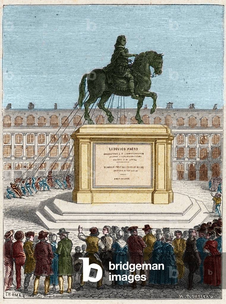 French revolution: overthrow of the statue of King Louis XIV (1643-1715), Place Vendome in Paris, 11 and 12 August 1792.