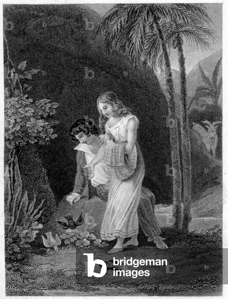 Illustration of “Paul and Virginia””. Roman by Henri Bernardin de Saint Pierre (Saint-Pierre or St-Pierre), French writer (1737-1814).