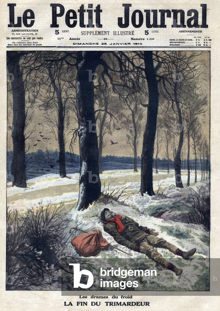 The end of the Trimardeur: cold-dead vagabond on the side of the road 1914