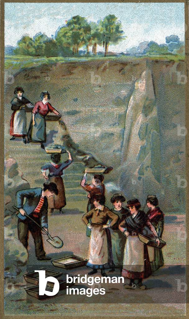 Manufacture of porcelain, Kaolin quarry. Chromolithography of the end of the 19th century