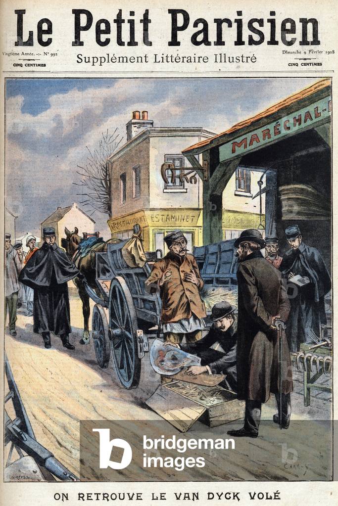 The painting flies by Van Dyck “the elevation of the cross””” from the Church of Kortrijk in Belgium in the village of Ardoye. One of the newspaper “” Le petit parisien”” on 9/02/1908. Private collection.