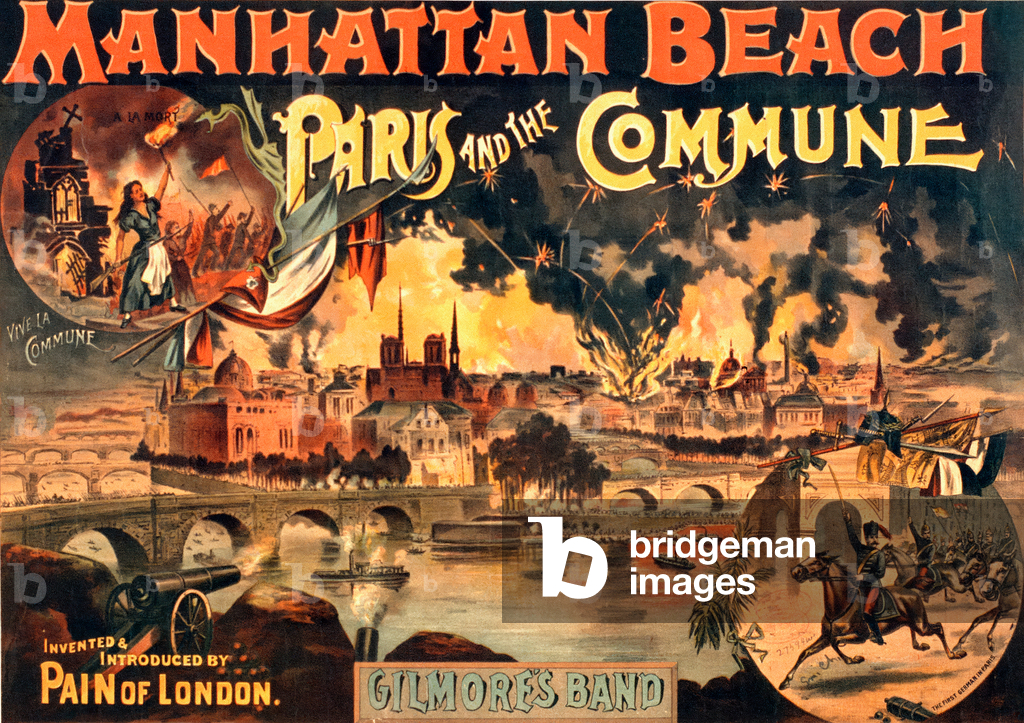 Poster of the show “Paris et la Commune” at Manhattan Beach by Gilmores Band, sd. circa 1891.