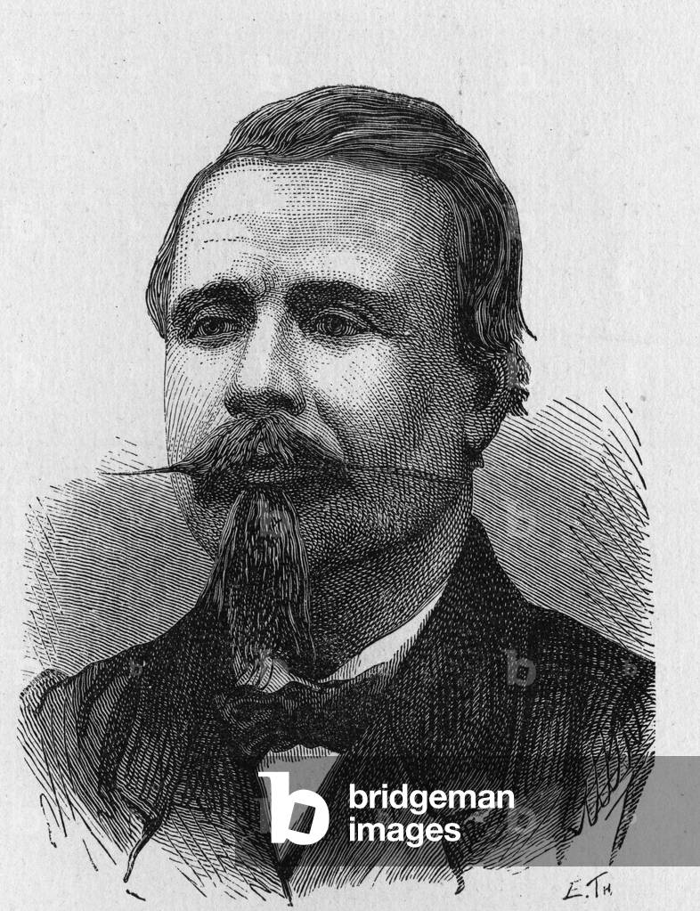 Portrait of Eugène Godard (1827 - 1890), French aeronautic artist - in “” Album of Science; illustrious scholars; Great discoveries””” 1896.