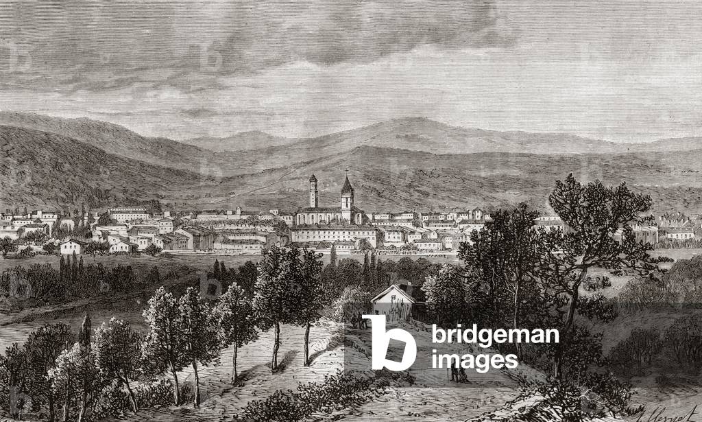 Draguignan - Provence-Alpes-Cote d'Azur - engraving in “La France illustree: geographie, histoire, administration statistique” by V.A. Malt-Brown. 1884