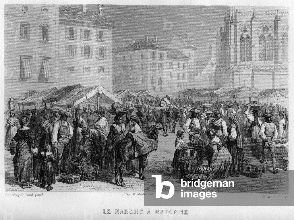 Marche in Bayonne, Pyrenees-Atlantiques, Aquitaine, France, 1865 (engraving)