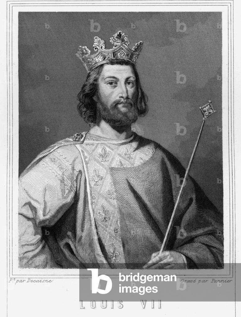 Portrait of Louis VII the Young (1120 - 1180), King of France - in “Histoire des Français”” by Lavallée, engraving, sd., 19th century.