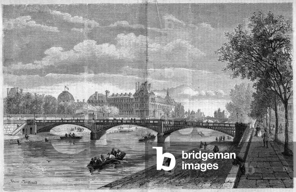 Architecture: view of the bridge of Solferino in Paris, 1858 (engraving)