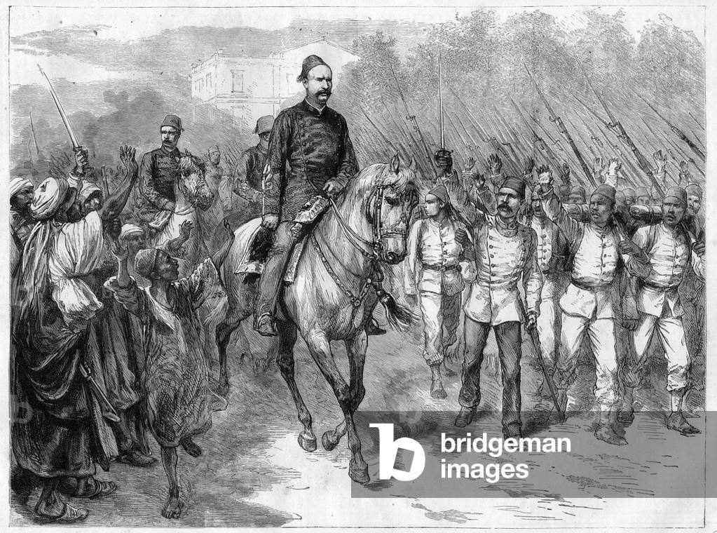 War in Egypt - The emissaries of Arabi Pasha recruiting soldiers among the tribes to fight against the British - Arabi Pasha (Orabi Pasha, Ahmed Urabi) (1841-1911), and his troops in 1882