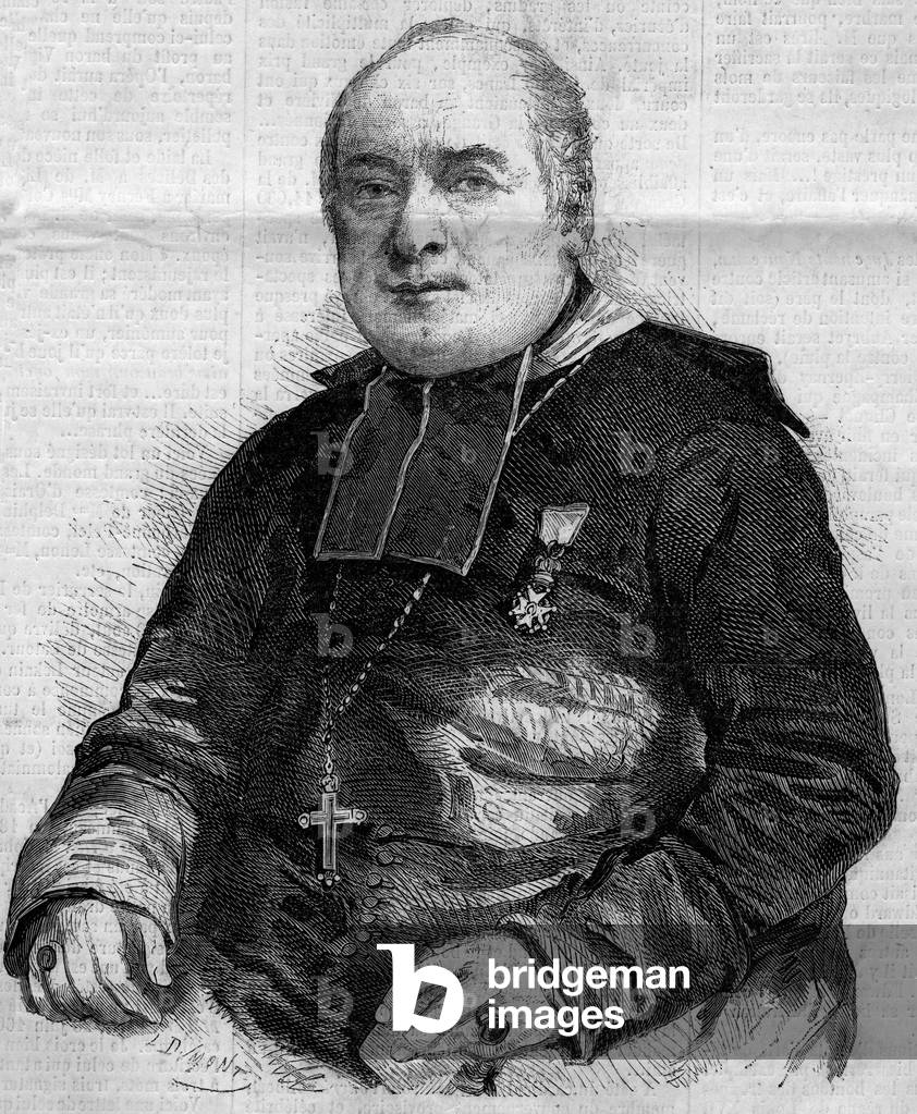 Portrait of Pierre Louis Coeur (1805-1860), eveque of Troyes. Engraving in “” Le Monde Illustré”” n°184 of 20 October 1860.