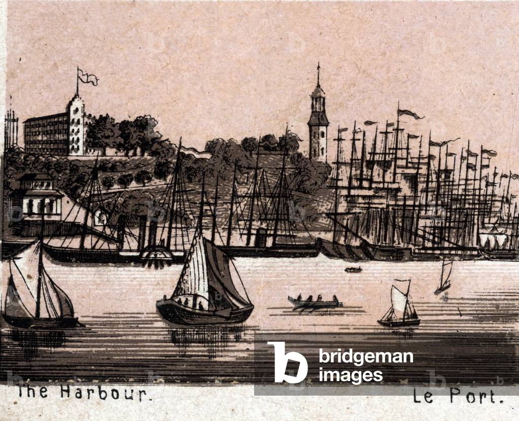 Hamburg (Hamburg), Germany: view of the harbour (Harbour, Harbor). in “” The world illustrates 168 views”” Undated (end of 19th century)