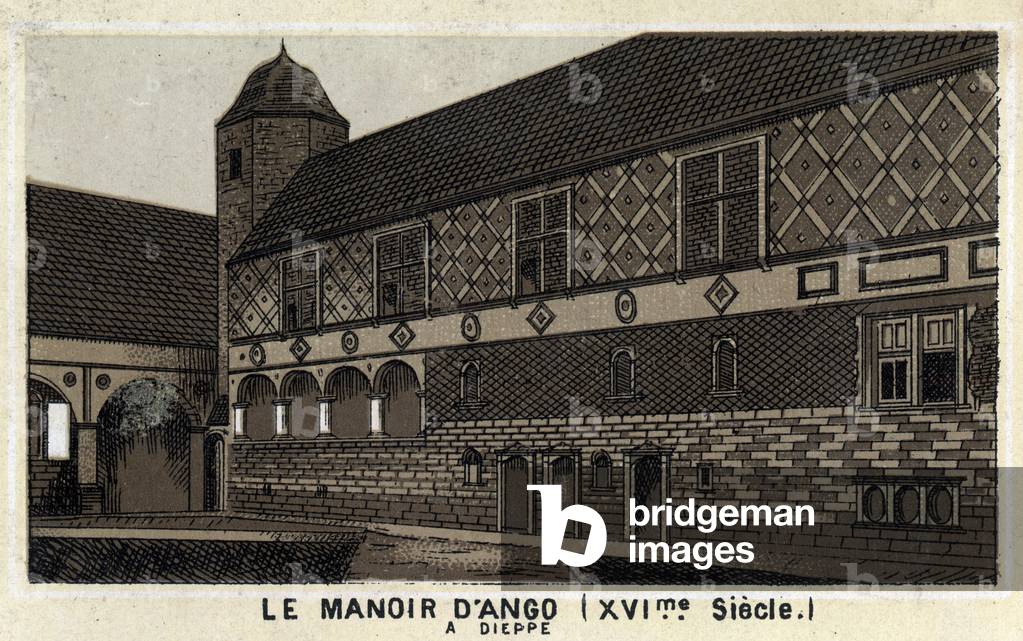 View of Manoir d'Ango in Dieppe (16th century), Seine maritime, France. Chromolithography of the late 19th century.