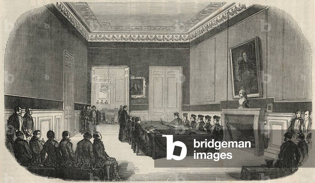 An exam in the boardroom of the School of Law in Paris - Engraving in “” Tableau-de-Paris”” by Edmond Texier 1852