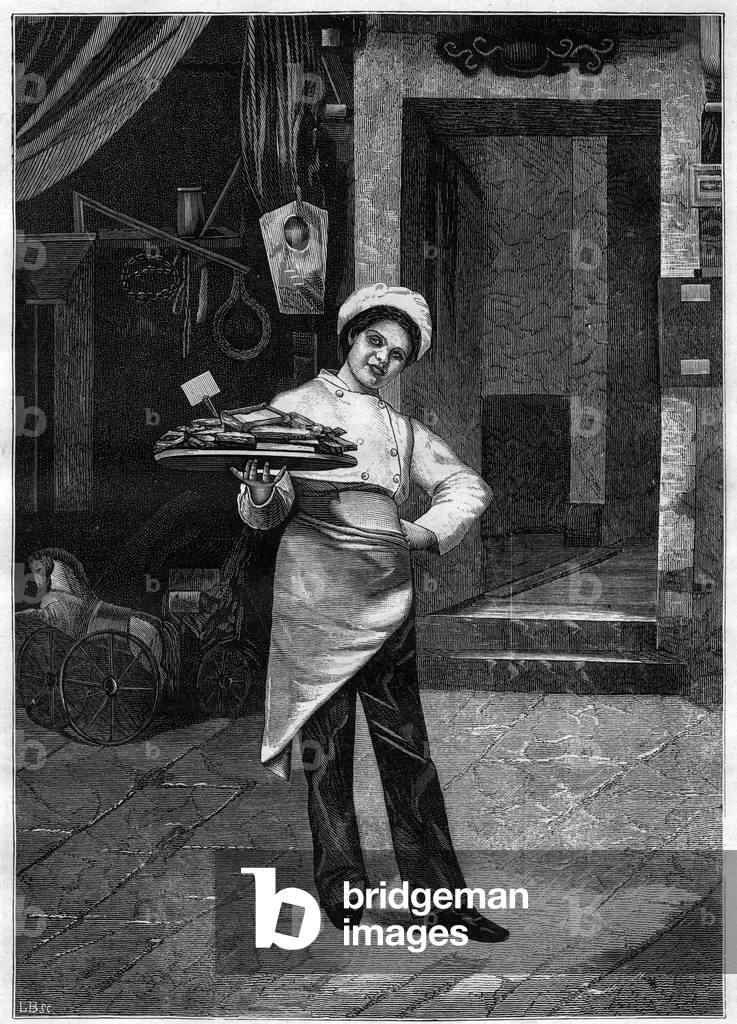 The Waffle Merchant - engraving after the painting by Jenny Zillhardt (1857-1939) - engraving of 1882