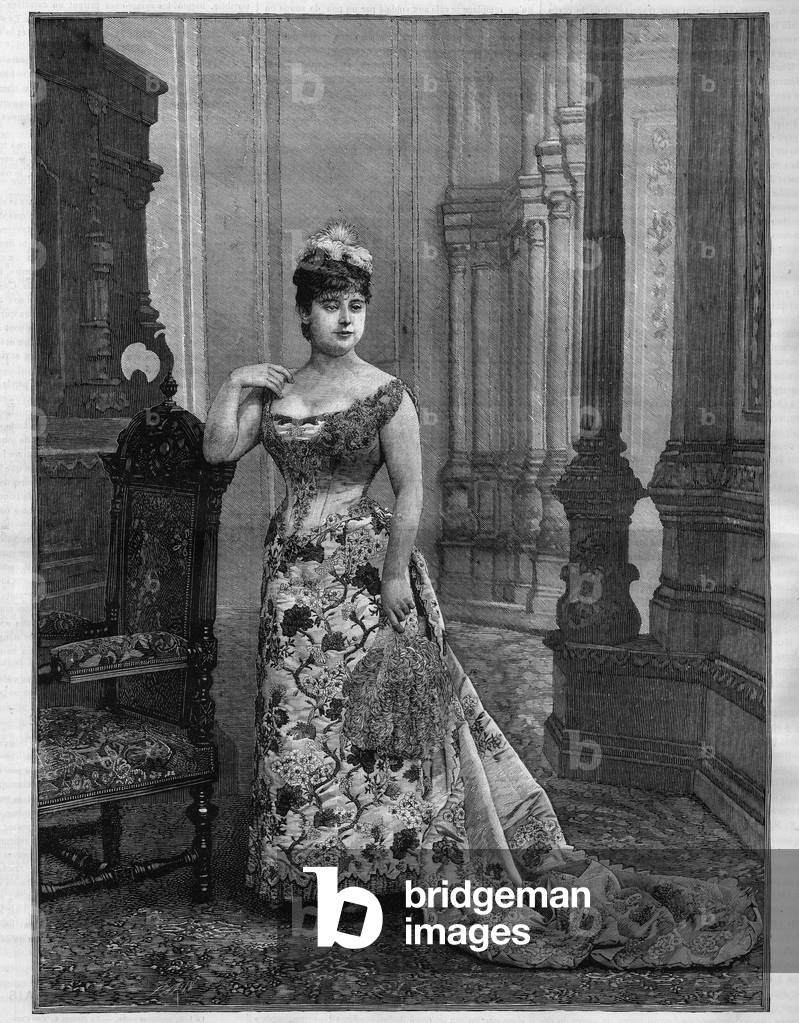 Portrait of Marie Heilbronn (Heilbron) (1849-1886), Belgian soprano. Engraving in “” Le Monde Illustré””, 10 April 1886.
