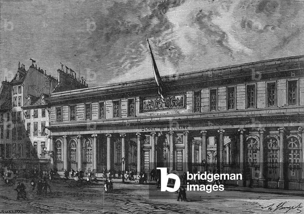 The school of medicine in Paris created in 1768 by architect Gouin. In” Album de la Science””, Éditions Jouvet, 1896.