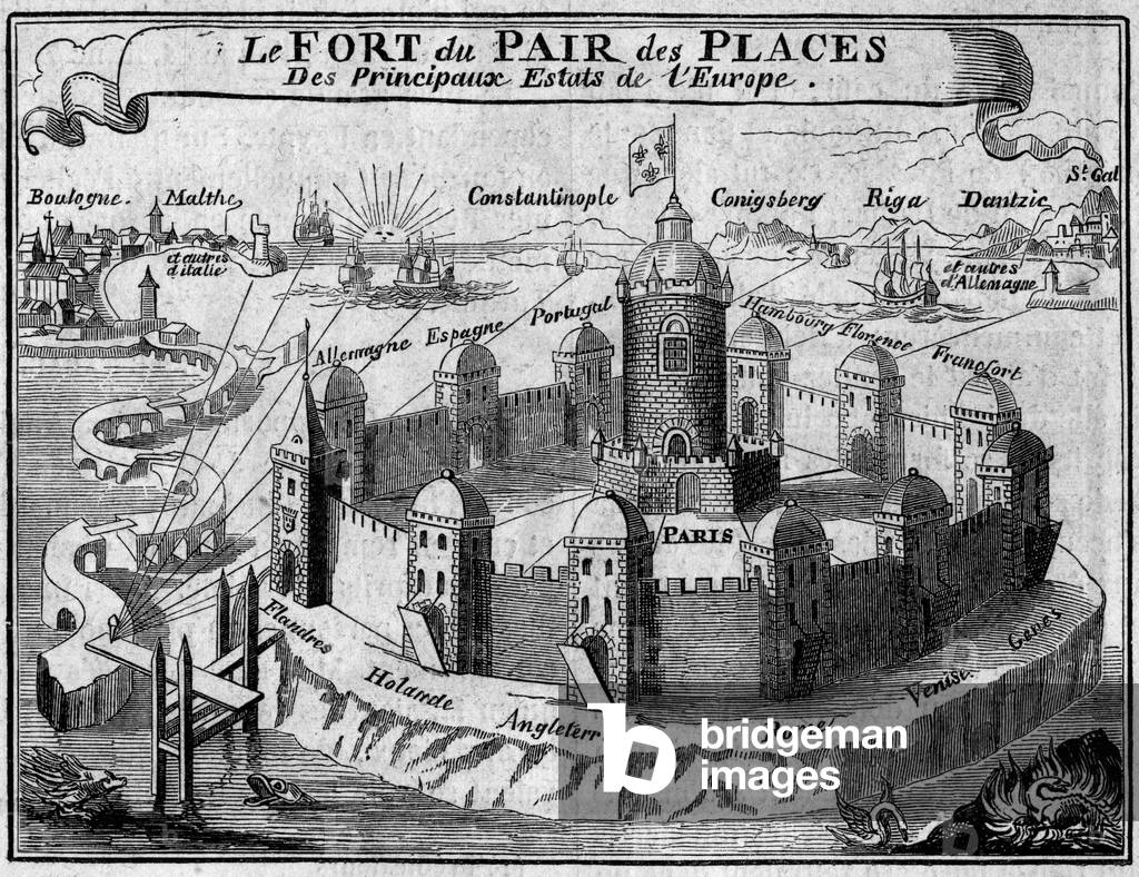 Allegory of relations between the world's main trading cities, 1852 (engraving)