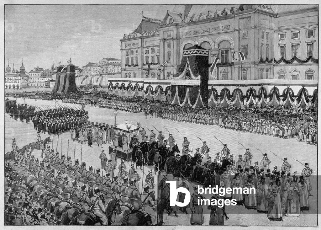 Illustration depicting the funeral of Tsar Alexander III in 1894. “The Illustrated World”