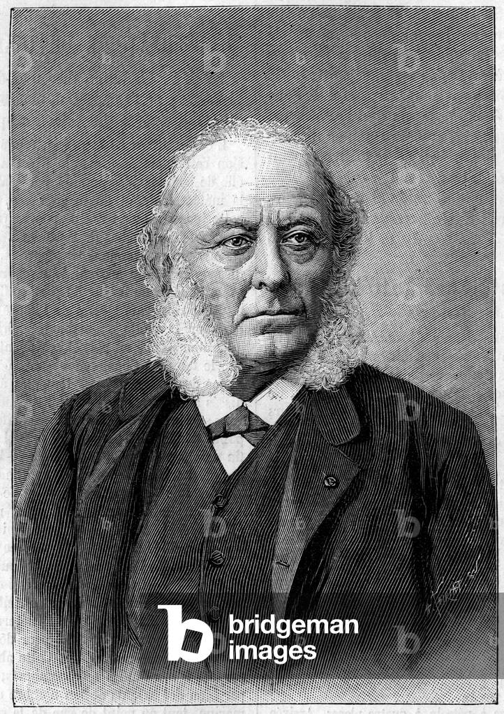 Portrait of Dr. Aristide Verneuil (1823-1895), French surgeon, member of the Academy of Sciences and the Academy of Medicine. Engraving in “” La Nature: revue des sciences et de leurs applications aux arts et a l'industrie”” of 22 June 1895.