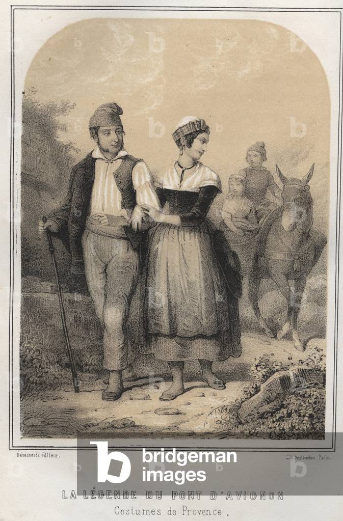 Costumes de Provence - the legend of the bridge of Avignon - engraving in “THE SOURIES OF MON UNCLE MEMORIES ET RECITTS DE Voyages” by MORING MICHEL - End 19th century