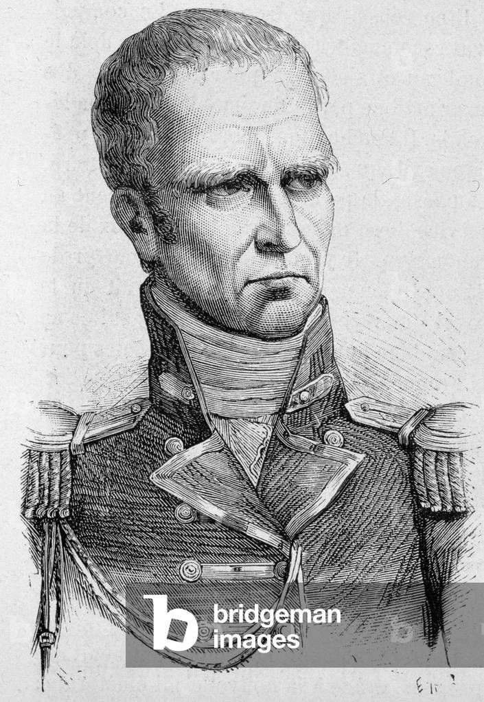 Portrait of Hudson Lowe, British general (1769 - 1844), appointed governor of St. Helena in 1815, he was the jailer of Napoleon - in “The History of France” by Henri Martin, 19th century.