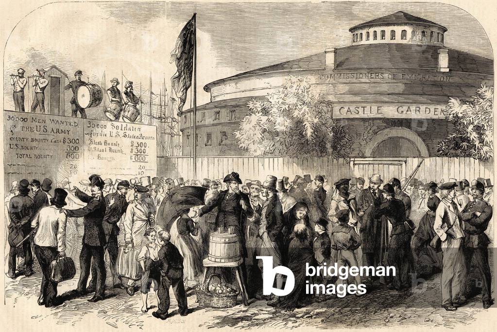 The arrival of emigrants in New York in April 1865. Drawing by Mr. Shanly. 19th century engraving.