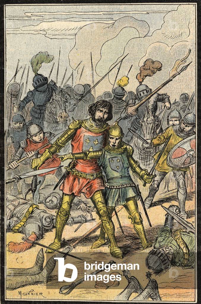 John II the Good and his son Philip the Hardi at the Battle of Poitiers in 1356 (litho)