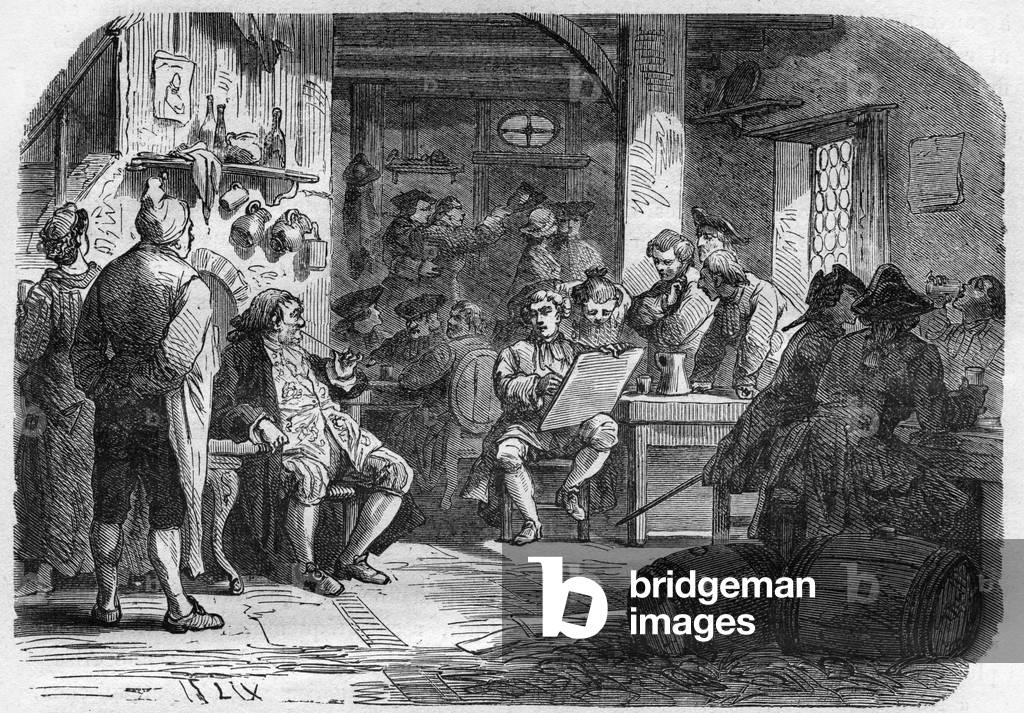 "Blick auf das Cabaret des Porcherons in Paris. Gravur in „Die Geschichte der Prostitution und Ausschweifung u