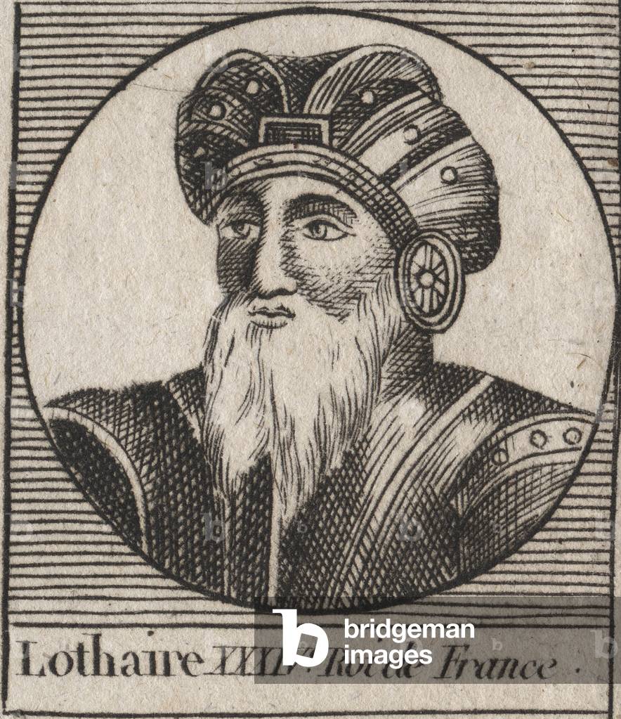 Portrait of Lothaire (941-986), King of the Francs - Lothair (941-986) King of France - engraving from “” Instruction sur l'Histoire de France”” by Charles Constant Le Tellier 1821