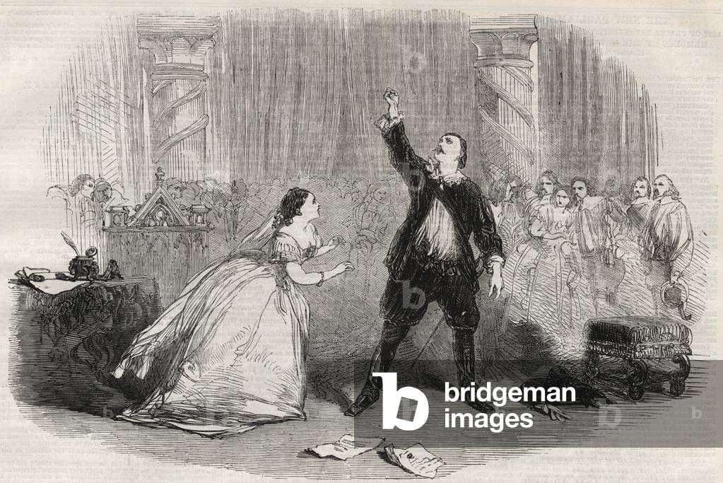 Representation of “Lucie de Lammermoor” (Lucia di Lammermoor) by Gaetano Donizetti at “Her Majesty's Theatre” in London in 1857. Lucia (MARIA PICCOLOURINI) and Edgardo (Antonio Giuglini).