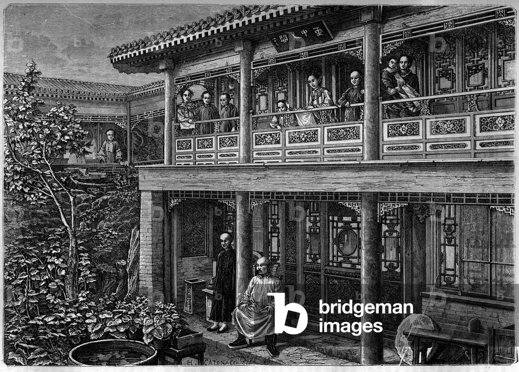 House of a wealthy Chinese negociant; Engraving in “The Youth Journal””, 1884.