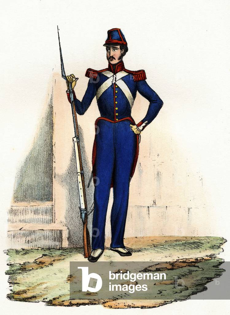 National Guard or African Militia of Algiers, created in 1830 by General Clausel of the French army of Africa, to ensure order in the city. In “” Storia d'Algeri””, Leone Galibert, vol. 2, 1847.