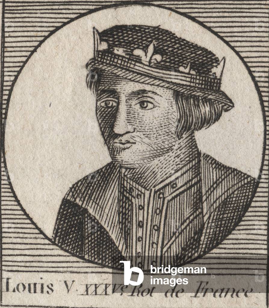 Portrait of Louis V le Faineant (967-987), King of France - Louis V the Indolent (967-987) - engraving from “” Instruction sur l'Histoire de France”” by Charles Constant Le Tellier 1821