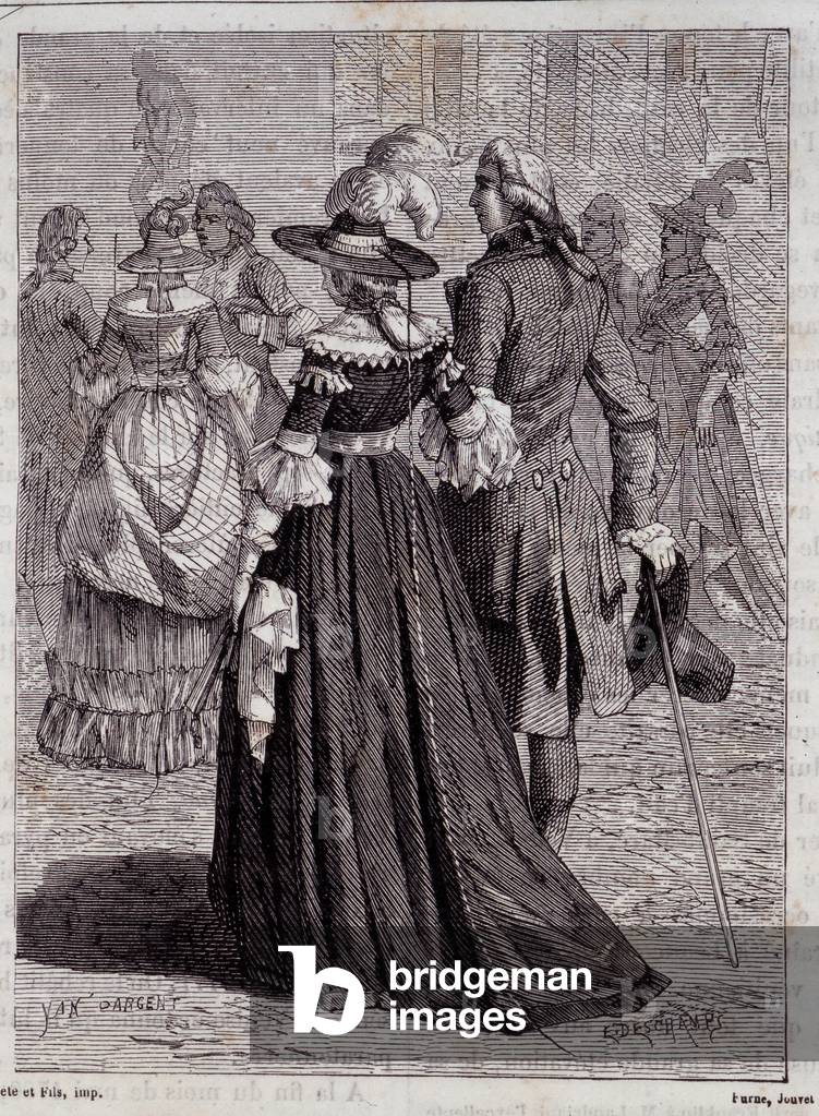 The lightning hat of the ladies of Paris in 1778 - in “” The wonders of science”” by Louis Figuier, 19th century