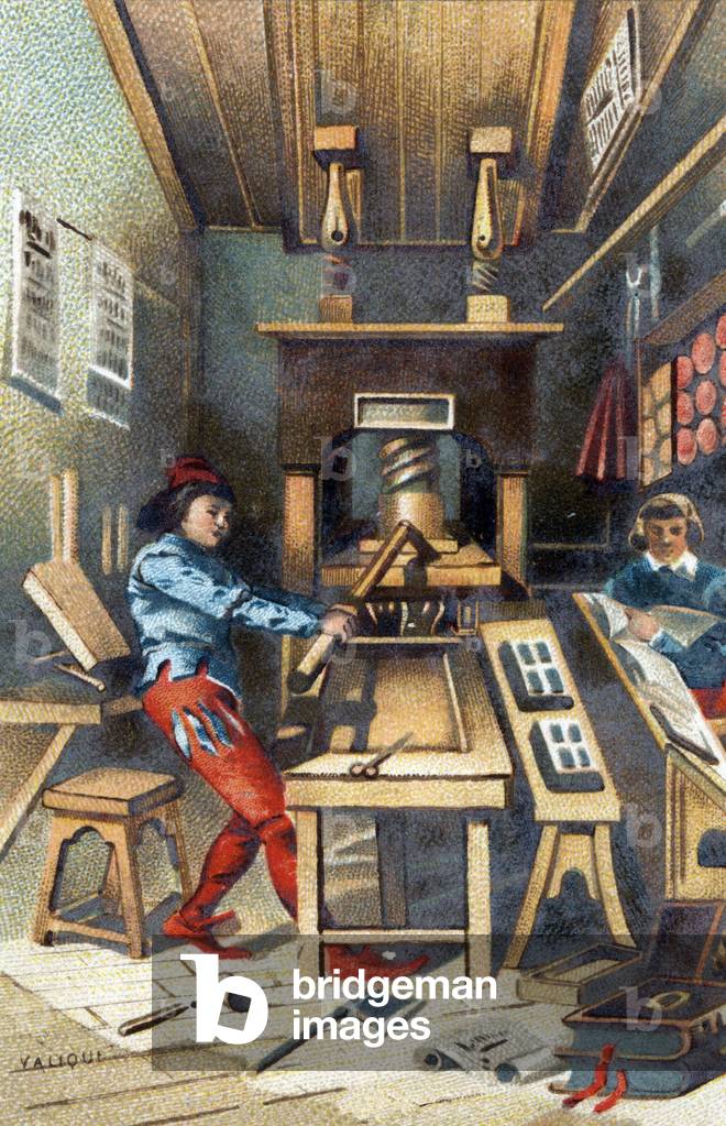 A printing shop in the 15th century.